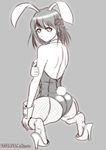  animal_ears ass back-seamed_legwear bunny_ears bunny_tail bunnysuit detached_collar from_behind grey_background greyscale haguro_(kantai_collection) hair_ornament high_heels juice_itc kantai_collection kneeling looking_at_viewer looking_back mokerou monochrome pantyhose seamed_legwear short_hair solo tail wrist_cuffs 