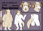  absurd_res anthro barefoot bowen_whitehooves caprine floof fur hi_res horn long_tail looking_at_viewer male mammal merino model_sheet open_mouth sheep shorn simple_background smile tagme tongue tongue_out white_fur wool yellowstumps 