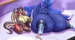  2023 anthro big_breasts blue_body blue_eyes blues64 bodily_fluids breast_milking breasts casual_nudity controller digital_media_(artwork) dragon duo equid equine female freehdmcgee friendship_is_magic game_controller gamer_girl gaming hair hasbro hi_res horn horse huge_breasts hyper hyper_breasts lactating long_tail lying_on_breasts machine mammal milk milking_machine multicolored_body multicolored_hair multicolored_tail my_little_pony mythological_creature mythological_equine mythological_scalie mythology nipples on_the_floor playing_video_game pony princess princess_luna_(mlp) red_eyes royalty ruby_(mlp) scalie sitting tail unicorn_horn winged_unicorn wings 