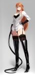  1girl absurdres asuna_(sao) bdsm black_boots black_corset black_gloves black_panties black_thighhighs blonde_hair boots braid breasts chinese_commentary corset dominatrix earrings femdom fishnet_thighhighs fishnets full_body garter_straps gloves hand_on_own_hip high_heel_boots high_heels highres holding holding_whip jewelry knee_boots latex latex_boots latex_corset latex_gloves leather leather_boots leather_corset leather_gloves long_hair looking_at_viewer medium_breasts open_clothes open_mouth open_shirt orange_eyes panties parted_lips revealing_clothes shirt side_braid sidelocks simple_background sleeves_rolled_up solo standing sword_art_online thighhighs underwear voidmaki whip white_shirt 