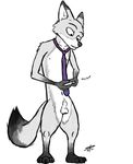  3_toes animal_genitalia balls canine disney fox male mammal movie_(disambiguation) necktie nick_wilde nikita-the-stag nude phone sext sheath simple_background solo toes white_background zootopia 