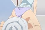  1girl animated animated_gif arm_support ass bare_legs barefoot brown_hair crotch_rub feet from_behind grinding kissxsis legs masturbation panties pov_ass purple_panties soles solo suminoe_riko sweater thighs underwear 