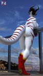  2016 3d_(artwork) 5_toes anthro black_hair breasts butt digital_media_(artwork) dragon female hair horn low-angle_view nipples outside pussy rear_view side_boob signature solo standing toes zarya zynga_(zarya) 
