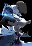  1boy arm_belt arm_strap black_background black_shirt blue_eyes brown_hair card coat cowboy_shot facing_to_the_side glint head_tilt high_collar holding holding_card kaiba_seto light_particles long_sleeves looking_to_the_side male_focus metal_wrist_cuffs moneko open_clothes open_coat open_mouth outstretched_arms shirt sleeveless sleeveless_coat white_coat yu-gi-oh! yu-gi-oh!_duel_monsters 