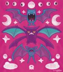  ceilingcow crescent crobat evolutionary_line fangs golbat highres no_humans open_mouth pink_background pokemon pokemon_(creature) procreate_(medium) signature simple_background star_(symbol) zubat 