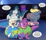 absurd_res animate_inanimate big_diaper body_hair bovid butt_hair caprine clothed clothing dialogue diaper dinosaur dinosuar erection erection_in_diaper fence feral giggle group hand_holding hi_res huge_diaper huge_filesize inflatable inflatable_diaper living_inflatable male mammal moon pattern_diaper pool_toy prehistoric_species reptile ruggard saurischian scalie sheep sign skipper_(zoran) smallfryspy speech_bubble swimming_pool theropod tyrannosaurid tyrannosauroid tyrannosaurus tyrannosaurus_rex water wearing_diaper zoran