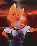  2017 anthro armello belt black_sclera bracelet canine cheek_tuft cherryblossomey clothed clothing elbow_tufts female fox hi_res inner_ear_fluff jewelry mammal scarlet_(armello) slit_pupils solo tuft yellow_eyes 