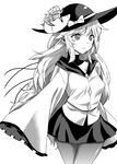  alternate_hairstyle blouse bow breasts broken_mask choker collarbone commentary_request flower frilled_sleeves frills fuantei greyscale hat hat_bow hat_flower hat_ornament hat_ribbon komeiji_koishi long_hair long_sleeves miniskirt monochrome pantyhose ribbon skirt sleeves_past_wrists small_breasts smile solo touhou very_long_hair 