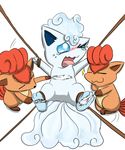  2017 alolan_vulpix ambiguous_gender bdsm blue_eyes blush bondage bound crying eyes_closed feathers feet feral group multi_tail nintendo one_eye_closed open_mouth paws pok&eacute;mon regional_variant simple_background spanking649 tears tickle_torture tickling torture video_games vulpix white_background 