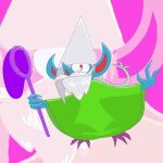  alternate_color beard clothed_pokemon commentary cosplay english_commentary facial_hair full_body green_robe hat holding_net jaggy_lines lavkimyona morgrem pointy_ears pointy_nose pokemon pokemon_(creature) pokemon_focus red_eyes robe shiny_pokemon solo tall_hat tiny_green_mall_wizard tiny_green_mall_wizard_(cosplay) white_hat zoom_layer 