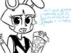  2015 animatronic anthro buckteeth dialogue english_text five_nights_at_freddy&#039;s five_nights_at_freddy&#039;s_2 food inkyfrog lagomorph looking_at_viewer machine male mammal pizza rabbit restricted_palette robot simple_background solo talking_to_viewer teeth text toy_bonnie_(fnaf) video_games white_background 