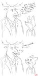  anthro boreoboros cervine cigarette clothed clothing comic dialogue disney duo fan_character horn male mammal maurice_fournier monochrome moose necktie nick_wilde police_uniform signature size_difference speech_bubble teeth text trenchcoat uniform zootopia 