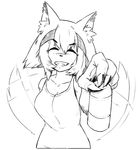  anthro black_and_white borvar breasts canine claws dog eyes_closed female grin hair kobold mammal monochrome monster_musume polt_(monster_musume) smile solo sweatband tailwag water_bottle 