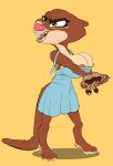 4_fingers 4_toes angry anthro areola areola_slip auga big_breasts blue_clothing blue_dress breasts brown_body brown_fur brown_pawpads claws clothed clothing disney dress eyebrows eyelashes feet female finger_claws fingers frustrated fur gesture glistening glistening_eyes green_eyes hand_gesture hindpaw humanoid_feet lontra mammal mrs._otterton multicolored_body multicolored_fur mustelid narrowed_eyes north_american_river_otter open_mouth otter pawpads paws pink_nose plantigrade portrait pose river_otter simple_background snarling solo standing tail tan_body tan_fur tan_soles teeth teeth_showing toe_claws toes whiskers yellow_background zootopia