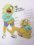  adventure_time almonds_(artist) anthro barefoot black_nose blonde_hair bronwyn canine cartoon_network clenched_teeth clothing colored crying dialogue dog english_text eyelashes female hair hoodie mammal multiple_images panties pregnant sweat talking_to_viewer tears teeth text underwear 
