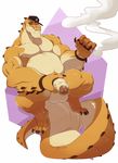  anthro balls big_penis cigar crocodile crocodilian half-erect hat humanoid_penis looking_at_viewer male musclegut muscular partially_retracted_foreskin patto penis reptile scalie smile smoke solo spread_legs spreading uncut vein 