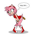 absurd_res accident amy_rose anal_wink anthro anus clothed clothing dress eulipotyphlan feces feces_in_ass female green_eyes hedgehog hi_res mammal no_underwear poop_desperation pooping profanity sega simsom solo sonic_the_hedgehog_(series) thought_bubble