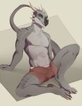  adelaherz anthro bulge clothing dragon erection horn looking_at_viewer male smile solo spread_legs spreading underwear 