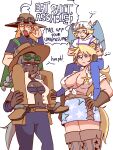  ... 2boys 2girls absurdres anger_vein animal_ears bandaged_arm bandages blue_eyes blue_lips boots breasts brown_boots brown_gloves brown_hat cleavage commentary cowboy_hat cowgirl_(western) dark-skinned_female dark_skin ears_through_headwear english_commentary english_text eyewear_on_head eyewear_on_headwear gloves green_lips grey_hair gyro_zeppeli hair_through_headwear hand_on_own_hip hat highres hooded_shirt horse_ears horse_girl horse_tail johnny_joestar jojo_no_kimyou_na_bouken large_breasts long_hair multiple_boys multiple_girls open_clothes pants purple_eyes purple_pants purple_shirt shirt short_hair sitting sitting_on_person slow_dancer_(jojo) starlinkman steel_ball_run tail tall_female umamusume valkyrie_(jojo) white_background white_shirt 