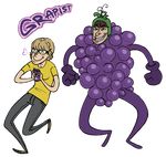  &lt;3 ambiguous_gender animate_inanimate beverage clothing duo eyewear food footwear fruit glasses gloves grapes hair human interspecies mammal naughty_face pants shirt shoes simple_background smile sparkyhero surprise trollface 