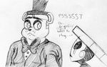  2015 animatronic anthro bear black_and_white bow_tie dialogue duo english_text five_nights_at_freddy&#039;s five_nights_at_freddy&#039;s_2 freddy_(fnaf) hat humanoid inkyfrog machine male mammal marionette_(fnaf) monochrome robot simple_background text top_hat traditional_media_(artwork) video_games white_background 