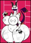  anthro big_breasts big_butt book breasts butt dragon eyewear female half-closed_eyes horn huge_breasts huge_butt hyper invalid_tag kevemperor long_neck nipples nonfurry not_furry simple_background smile thick_thighs wide_hips 