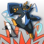 1:1 2018 ambiguous_gender anthro biped black_body black_fur blue_body blue_eyes claws empoleon english_text fur generation_4_pokemon markings motherlatias nintendo pokemon pokemon_(species) skateboard skateboard_trick solo text vehicle white_body yellow_body yellow_claws