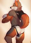  butt canine clothing coyote exercise fluffy mammal muscular mystikfox61 ochropus raised_tail solo thong workout 
