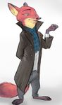  2017 anthro barefoot canine clothed clothing crossover disney fox male mammal monoflax nick_wilde scarf sherlock_(series) simple_background trenchcoat white_background zootopia 