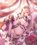  bangs blonde_hair commentary_request dress fairy_wings frilled_dress frilled_legwear frills gift hair_between_eyes highres holding holding_sword holding_weapon layered_dress leg_armor long_hair looking_at_viewer parted_lips pointy_ears puffy_short_sleeves puffy_sleeves red_eyes shadowverse sheath sheathed shingeki_no_bahamut short_sleeves smile solo sword tachikawa_mushimaro thighhighs thighs tiara watermark weapon white_dress white_legwear wings 