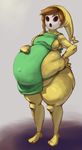  apron belly big_belly breasts bronzebanana brown_hair clothed clothing female hair hand_on_stomach mario_bros mask mature_female navel nintendo pregnant shy_girl sweat thick_thighs video_games wide_hips 