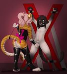  anthro armpits balls bdsm bondage bound bow butt carifoxleopard cat clothing corset feline female hair lingerie luce male male/female mammal mei_chengse penis pink_hair restraints siamese simple_background tiger whip 