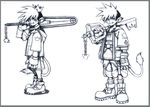  claws clothing concept_art feline fingerless_gloves gloves humanoid keyblade kingdom_hearts looking_at_viewer male mammal melee_weapon monochrome official_art solo sora_(kingdom_hearts) square_enix sword video_games weapon 