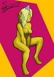  2017 adventure_time anthro bear blonde_hair breasts bronwyn canine cartoon_network digital_media_(artwork) digitigrade dog feet female fur hair horn hybrid mammal nipples nude paws rainicorn senisfunhouse_(artist) simple_background sitting solo unicorn_horn white_eyes yellow_fur 