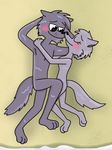  anthro aww beach blush canine convenient_censorship cuddling cute duo female fur grey_fur jungle justsomepainter11 lying maddie_(justsomepainter11) male male/female mammal mark_(justsomepainter11) navel nude romantic_couple seaside wet wolf 