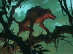  canine claws coiled_tail featureless_crotch feral low-angle_view magic_the_gathering mammal monster official_art quadruped sharp_teeth slawomir_maniak teeth tentacles wolf 