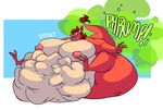  areola belly big_belly big_breasts bow breasts bulge dragon fart fart_cloud fart_fetish female nipples open_mouth overweight post_vore sweatpants vore 