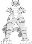  anthro black_and_white breasts dreamworks feline female kung_fu_panda looking_at_viewer low-angle_view mammal master_tigress monochrome nude simple_background smile solo tiger 