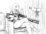  anthro big_breasts black_and_white boss_lamb_(hladilnik) breasts caprine chair cigarette cleavage clothed clothing female gun hair hladilnik mammal monochrome ranged_weapon rifle sheep sitting smile sniper_rifle suitcase telescope weapon 