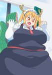  belly big_belly big_breasts blush breasts clothed clothing dragon dragon_tail eating food humanoid maid_uniform miss_kobayashi&rsquo;s_dragon_maid open_mouth overweight red_eyes thekdubs uniform weight_gain 
