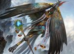  anthro aven avian beak bird clothing feathered_wings feathers female magic_the_gathering official_art robe solo staff winged_arms wings zack_stella 