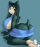  big_breasts breasts butt clothing curled_tail hands_and_knees looking_at_viewer neronova nina nina_snorlax on_hands_and_knees pose side_boob smile sweater thick_thighs virgin_killer_sweater voluptuous 