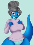  big_tail bottom_lip bottomless cassandra_noire clothed clothing cute female grey_hair hair looking_at_viewer mature_female old reptile scalie snake sweater voluptuous wide_hips 