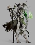  anklet anthro barefoot breasts claws clothed clothing female grey_background hair horn jewelry kiguri long_hair magic_user mammal navel navel_piercing piercing rat ring rodent simple_background skaven solo toe_claws under_boob warhammer_fantasy_battle white_hair 