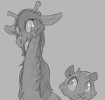  anthro desmond_(zootopia_fan_character) disney duo feline female giraffe hi_res horn husband_and_wife jaguar looking_down looking_up male mammal molly_(zootopia_fan_character) monochrome nobby romantic_couple size_difference smile zootopia 