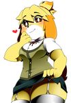 &lt;3 2017 4_fingers animal_crossing anthro berseepon09 big_ears black_nose blonde_hair blush breasts brown_eyes canine claws clothed clothing dog fangs female hair hair_ornament isabelle_(animal_crossing) legwear looking_at_viewer mammal nintendo panties short_hair simple_background smile solo standing stockings suggestive teeth underwear video_games white_background wide_hips 