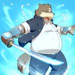 anthro canine dog male mammal melee_weapon moritaka penta002 slightly_chubby solo sword tokyo_afterschool_summoners weapon 