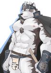  anthro biceps bulge canine horkeukamui male mammal melee_weapon muscular nipples simple_background solo sword tokyo_afterschool_summoners ujishiyo weapon white_background wolf 
