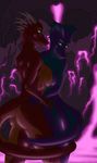  2017 blue_eyes breast_squish breasts butt detailed_background dragon female female/female glowing horn nude purple_scales salnith scales scalie yellow_eyes 