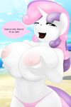  2017 absurd_res aged_up anthro anthrofied areola avoid_posting beach breasts dialogue edit english_text equine female friendship_is_magic green_eyes hair hi_res holding_breast horn long_hair looking_at_viewer mammal mav_(artist) multicolored_hair my_little_pony nipples noben open_mouth outside seaside solo sweetie_belle_(mlp) text tongue two_tone_hair unicorn water 